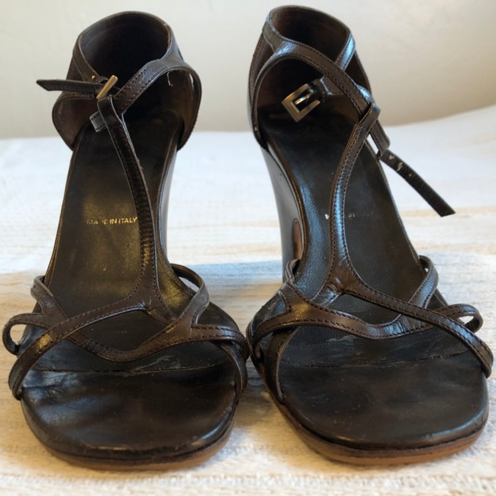 Prada Shoes | Leather Strappy Wedges IT37
